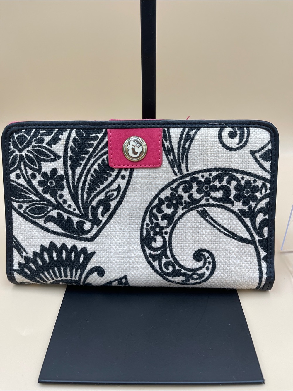 Spartina Black & White Floral Snap Wallet with Pink Accent Vibrant Bold Fun